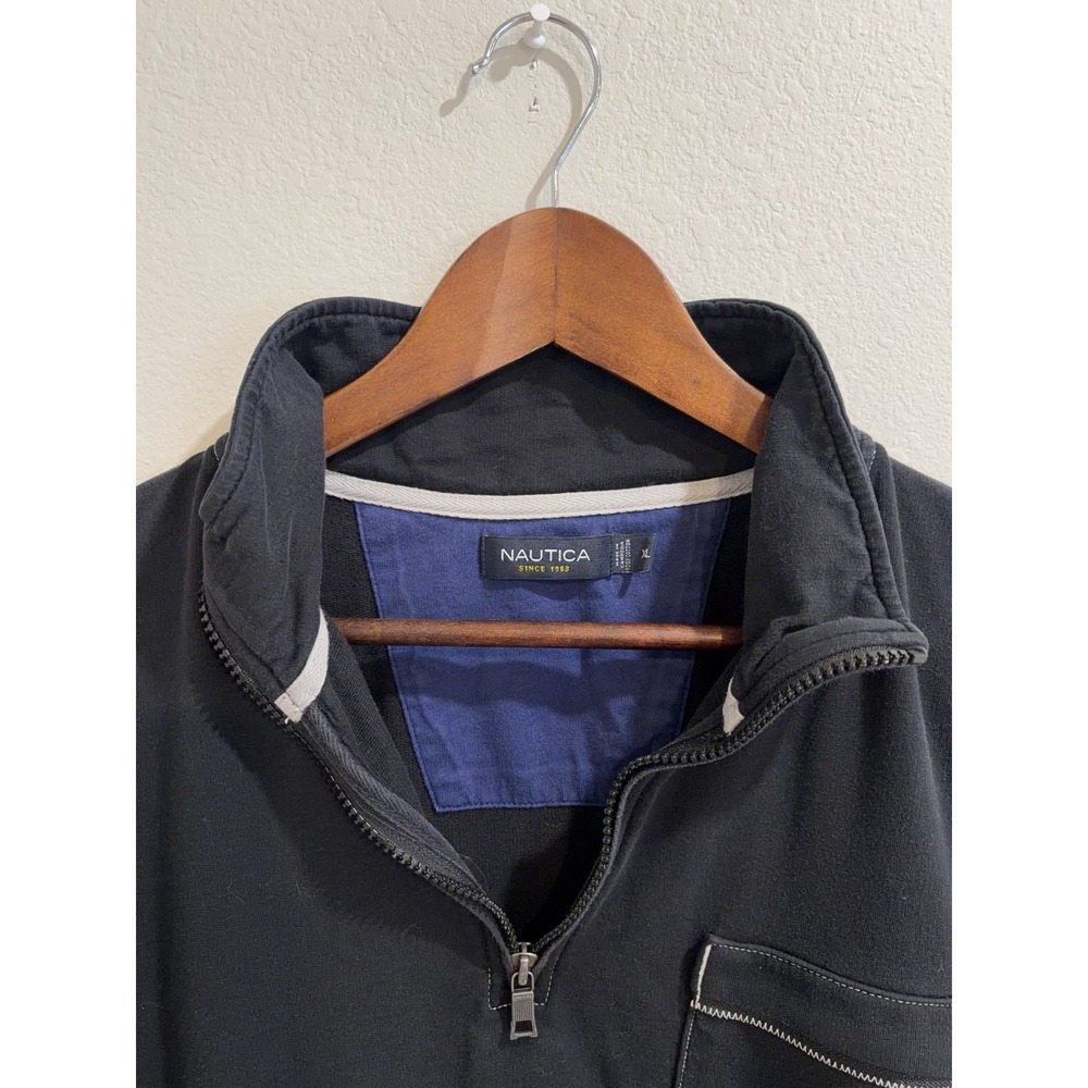 Nautica Quarter Zip Pullover Sweatshirt Men's XL Black Chest Pocket Logo - Picture 4 of 10